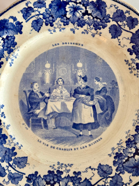 6 assiettes « parlantes » Creil Montereau. Série : Les boissons.