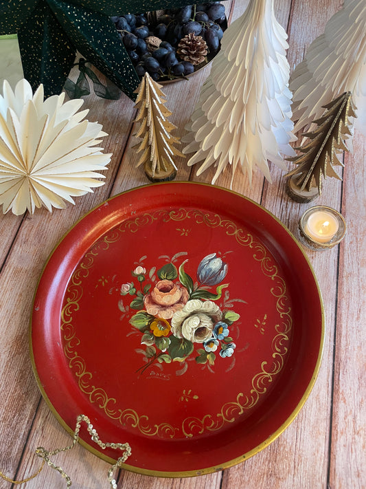 Plateau rond en tôle peinte du XIX ème.