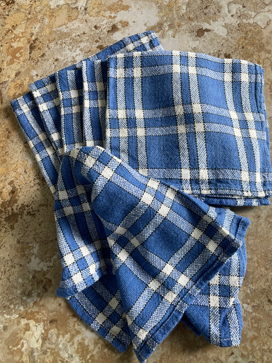 6 serviettes vintage en vichy bleues et blanches.