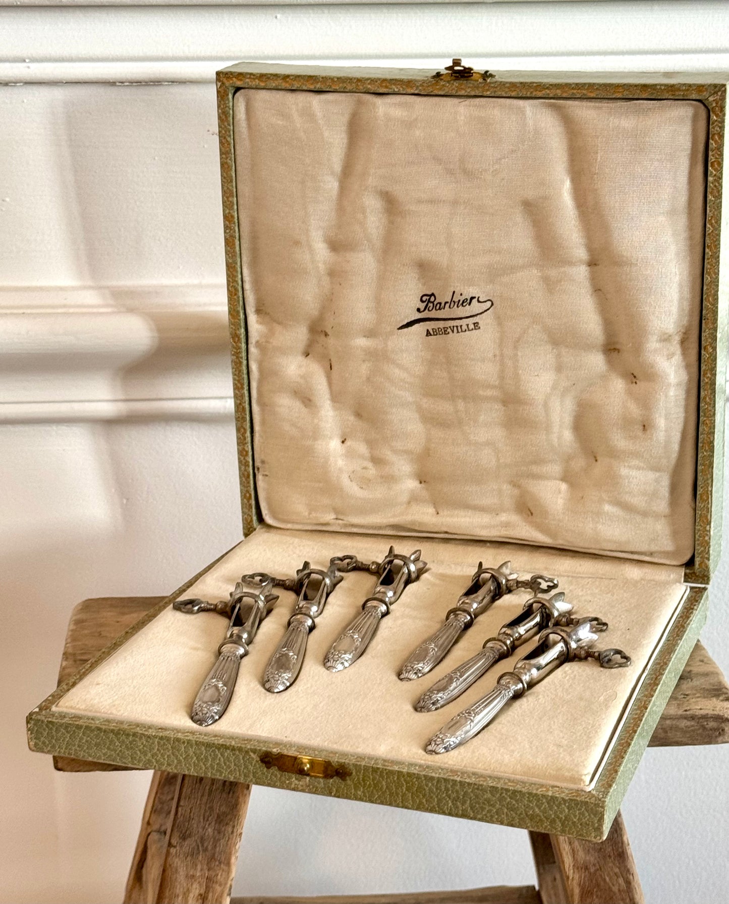 RARE! 6 manches/pinces à côtelettes en argent