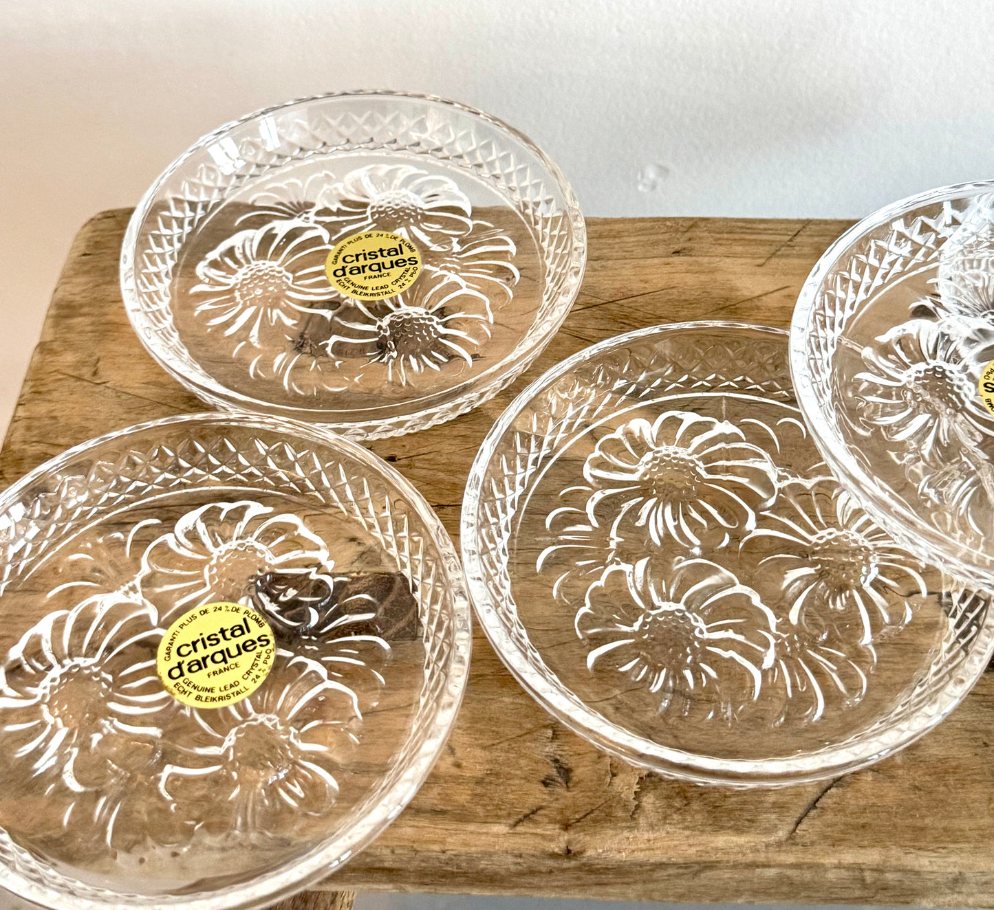 Paire de dessous de bouteille vintage en cristal d'Arques