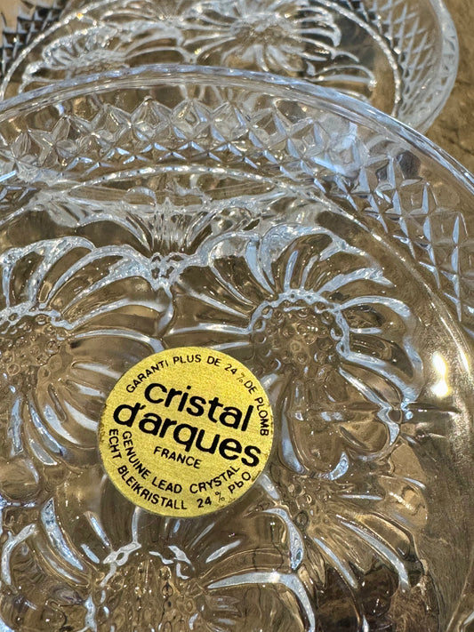 Paire de dessous de bouteille vintage en cristal d'Arques
