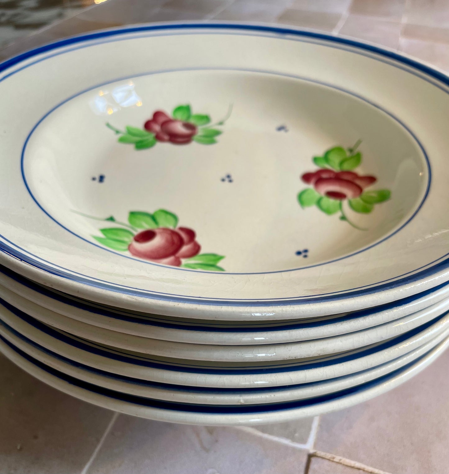 6 assiettes creuses modèle Roseraie Faïencerie de Longchamp
