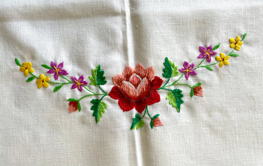Bohemian style hand embroidered linen tablecloth