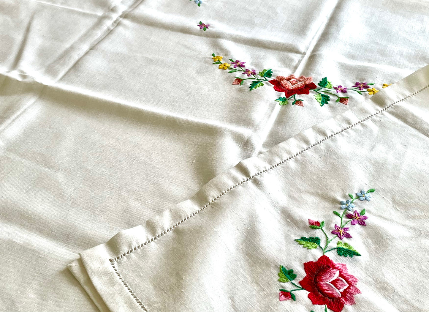 Bohemian style hand embroidered linen tablecloth