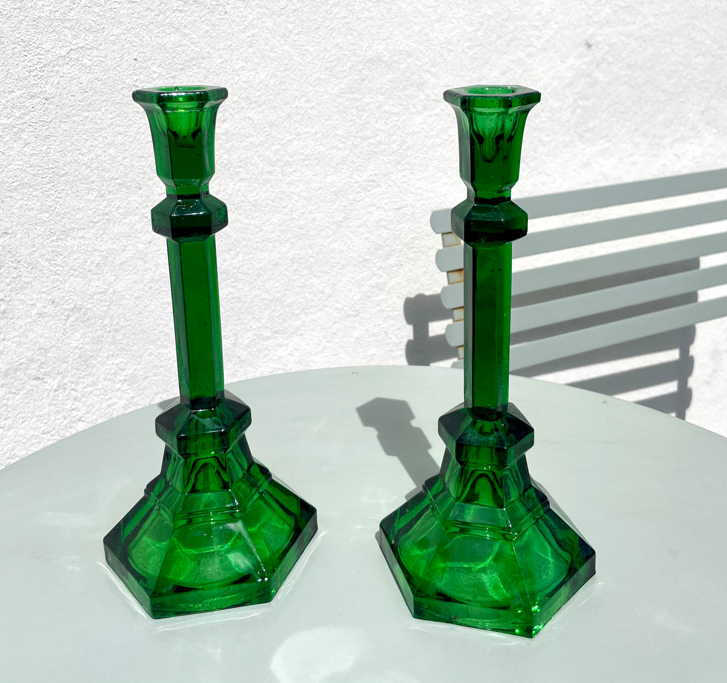 Pair of emerald green candlesticks