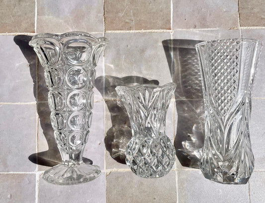 Lot de 3 mini vases en verre et en cristal