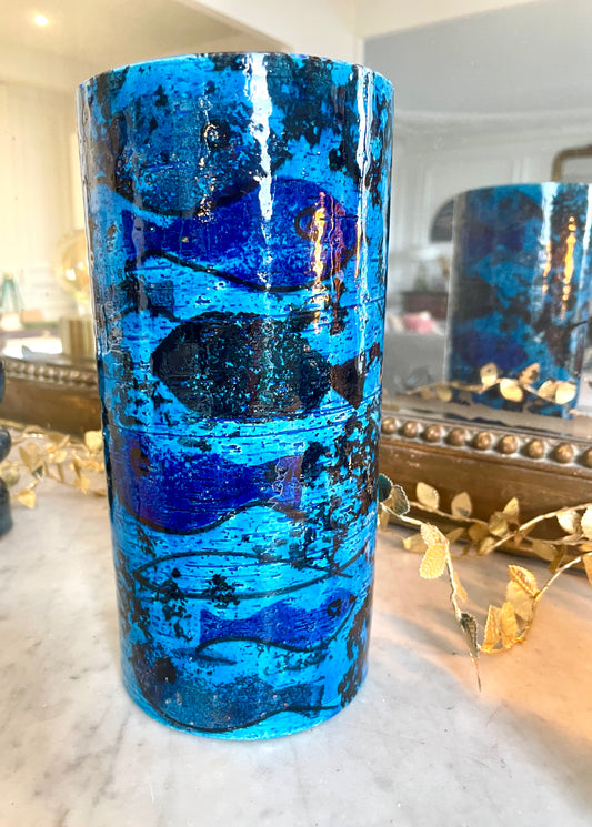 Vase bleu Rimini en céramique émaillée Bitossi.