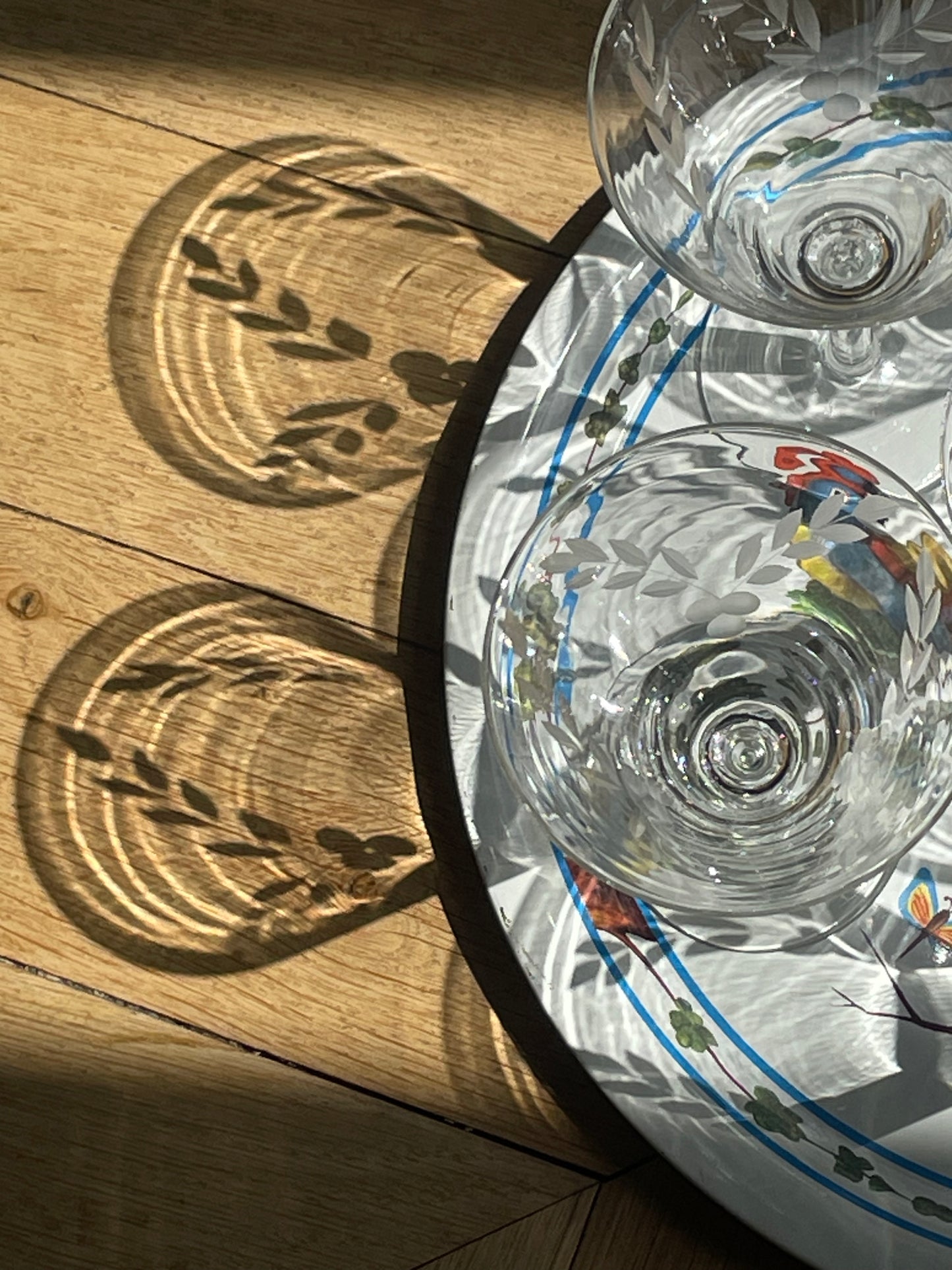 6 large antique crystal stemmed glasses