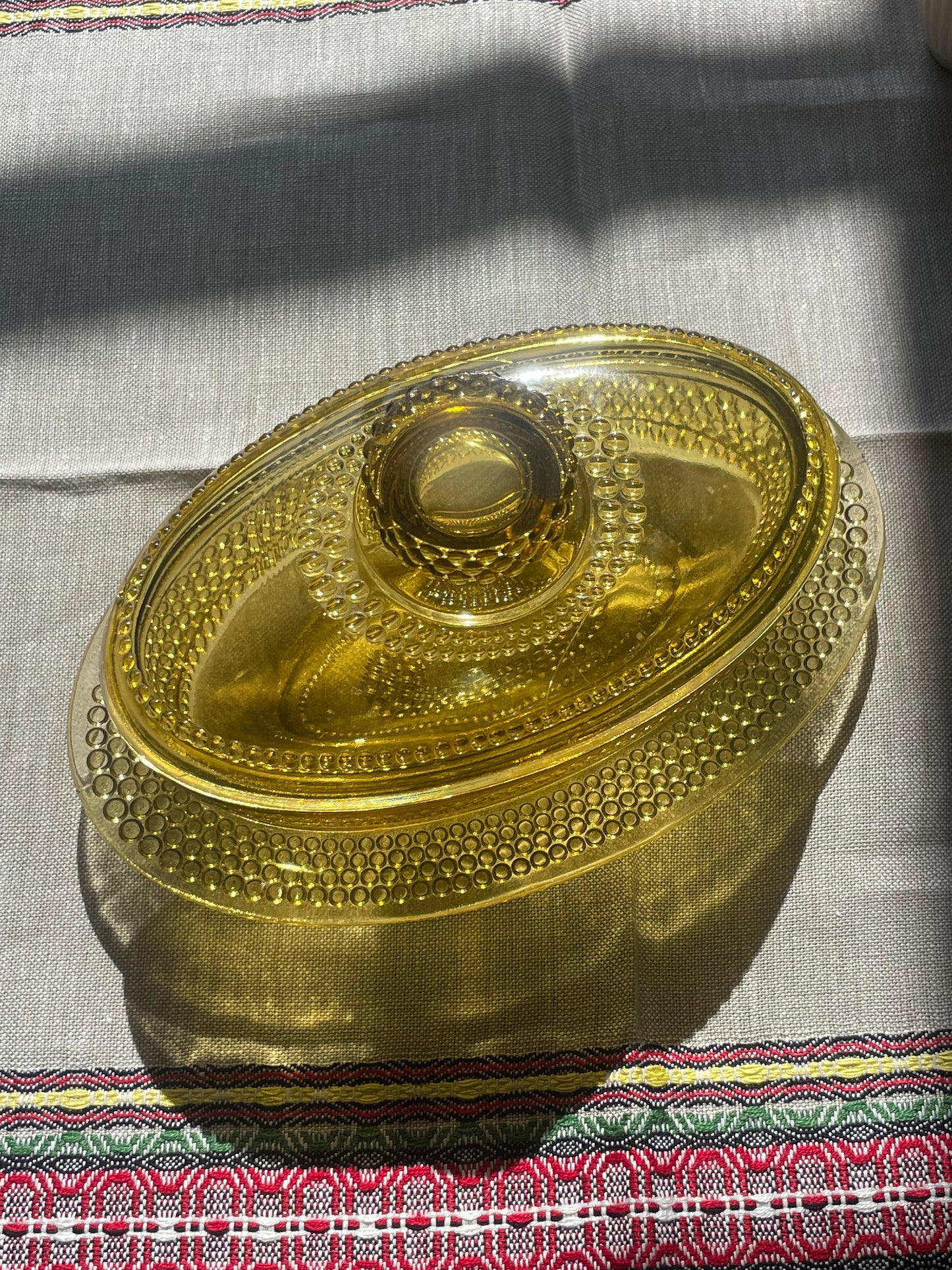 Oval glass butter dish