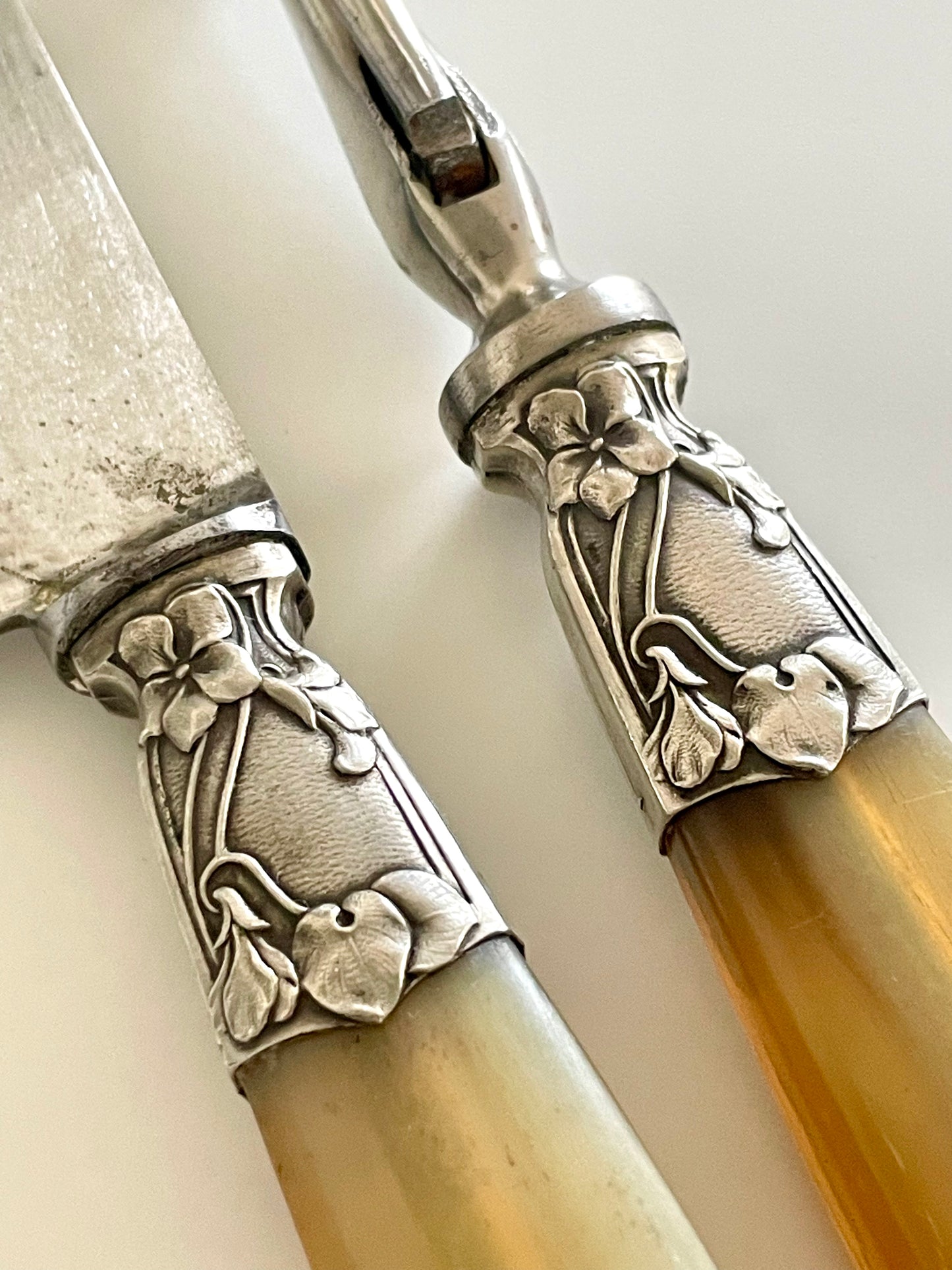 Meat carving knife and fork