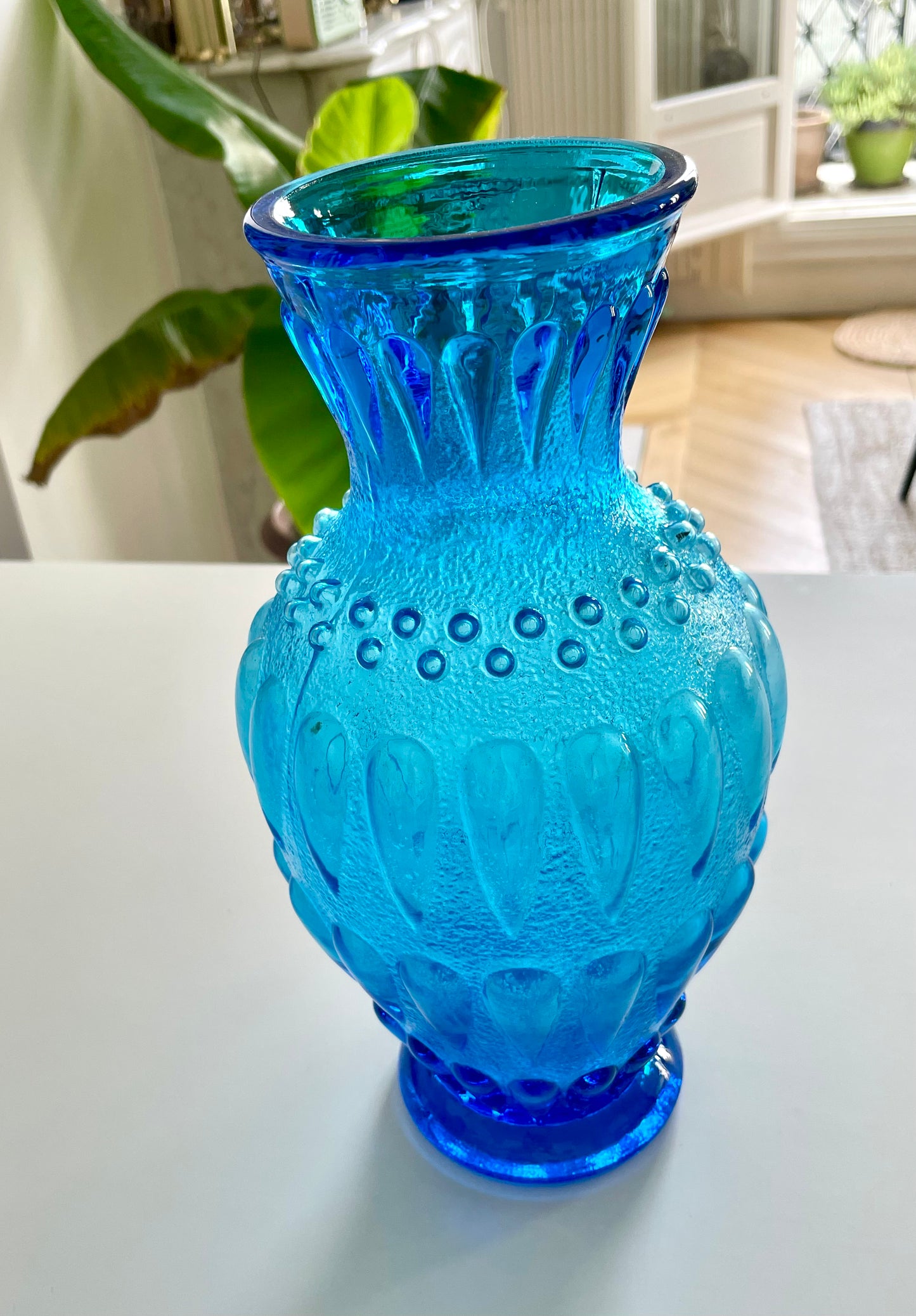 Large blue glass vase