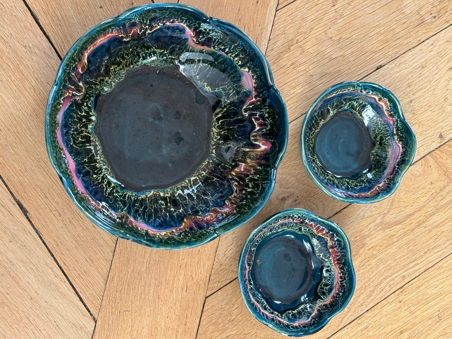 Saladier et ses deux coupelles en céramique de Vallauris