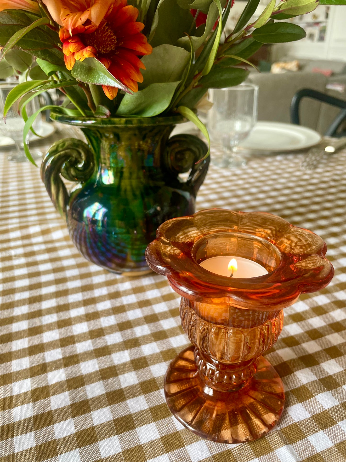 Pair of pressed glass candlesticks