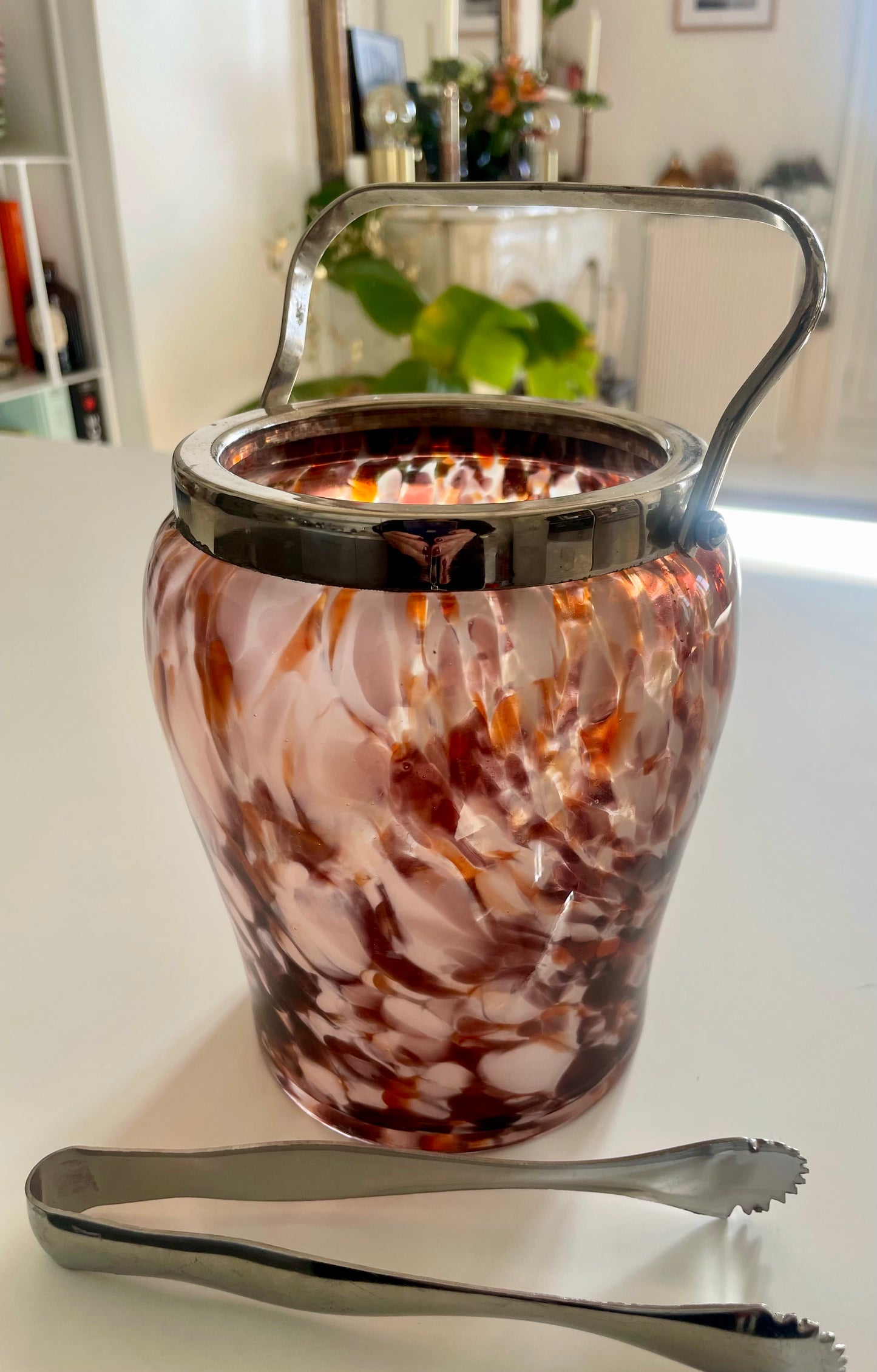 Vintage ice bucket and tongs