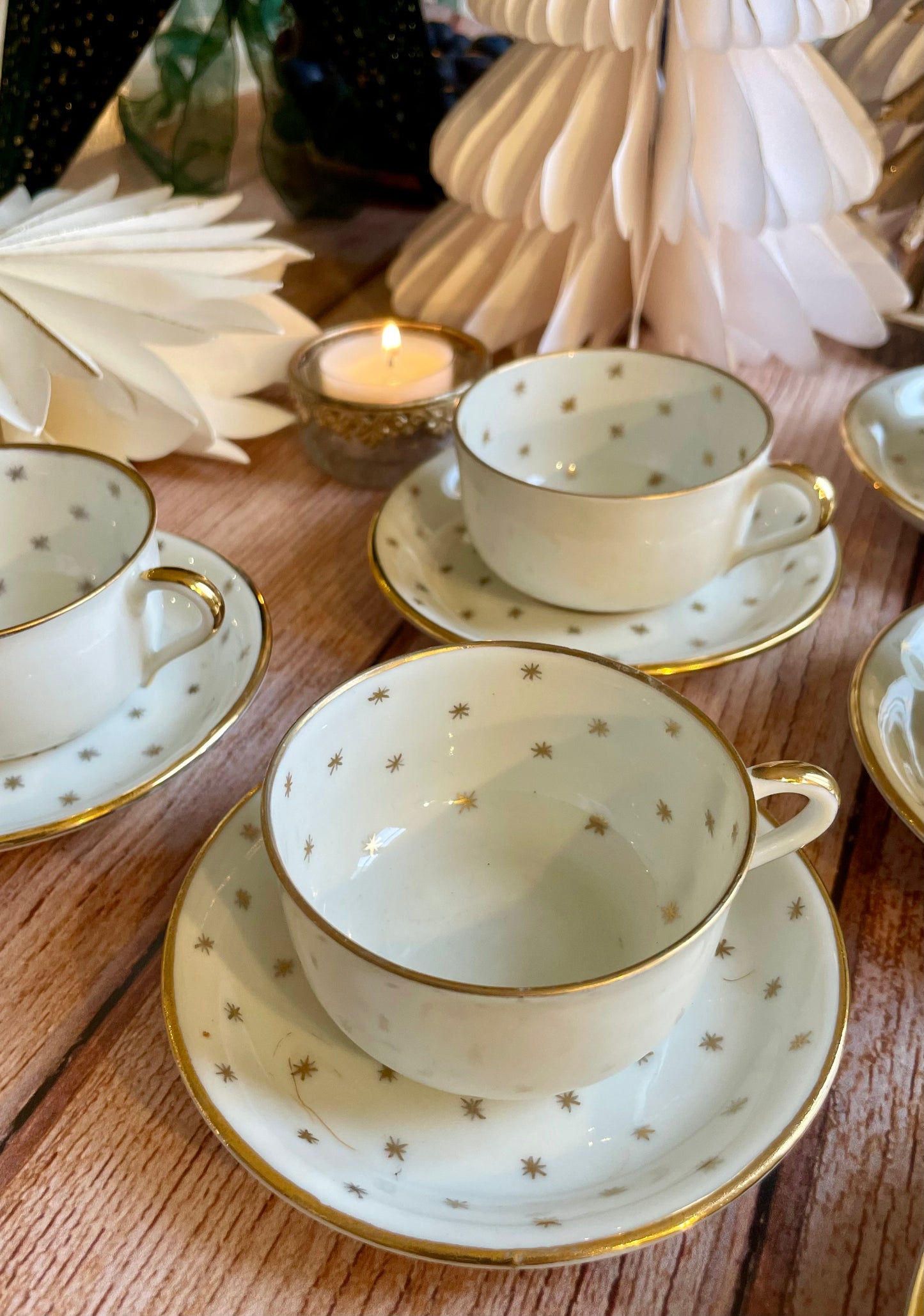 ✨ Service de 6 tasses à café en porcelaine motif étoilé