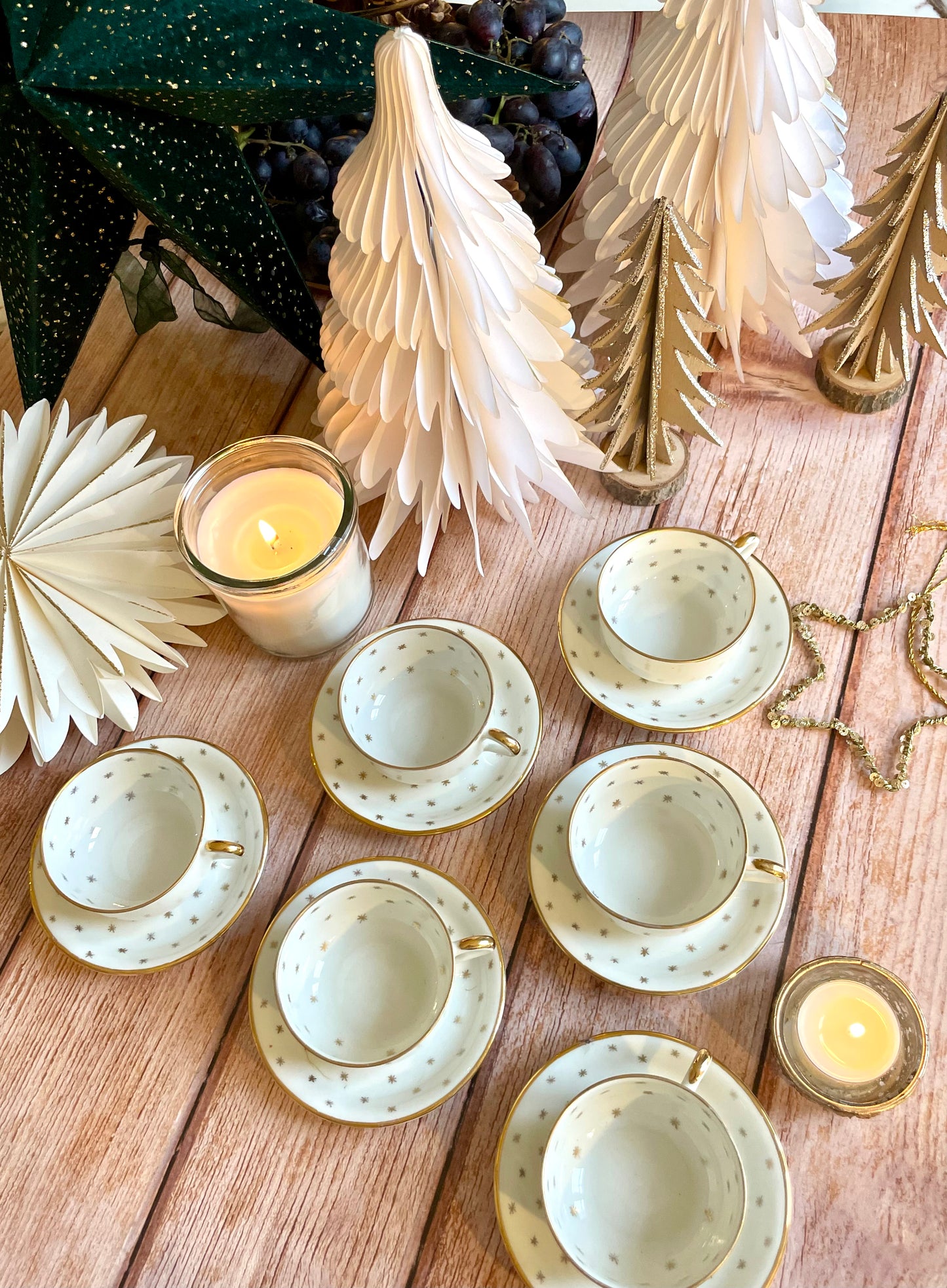 ✨ Service de 6 tasses à café en porcelaine motif étoilé