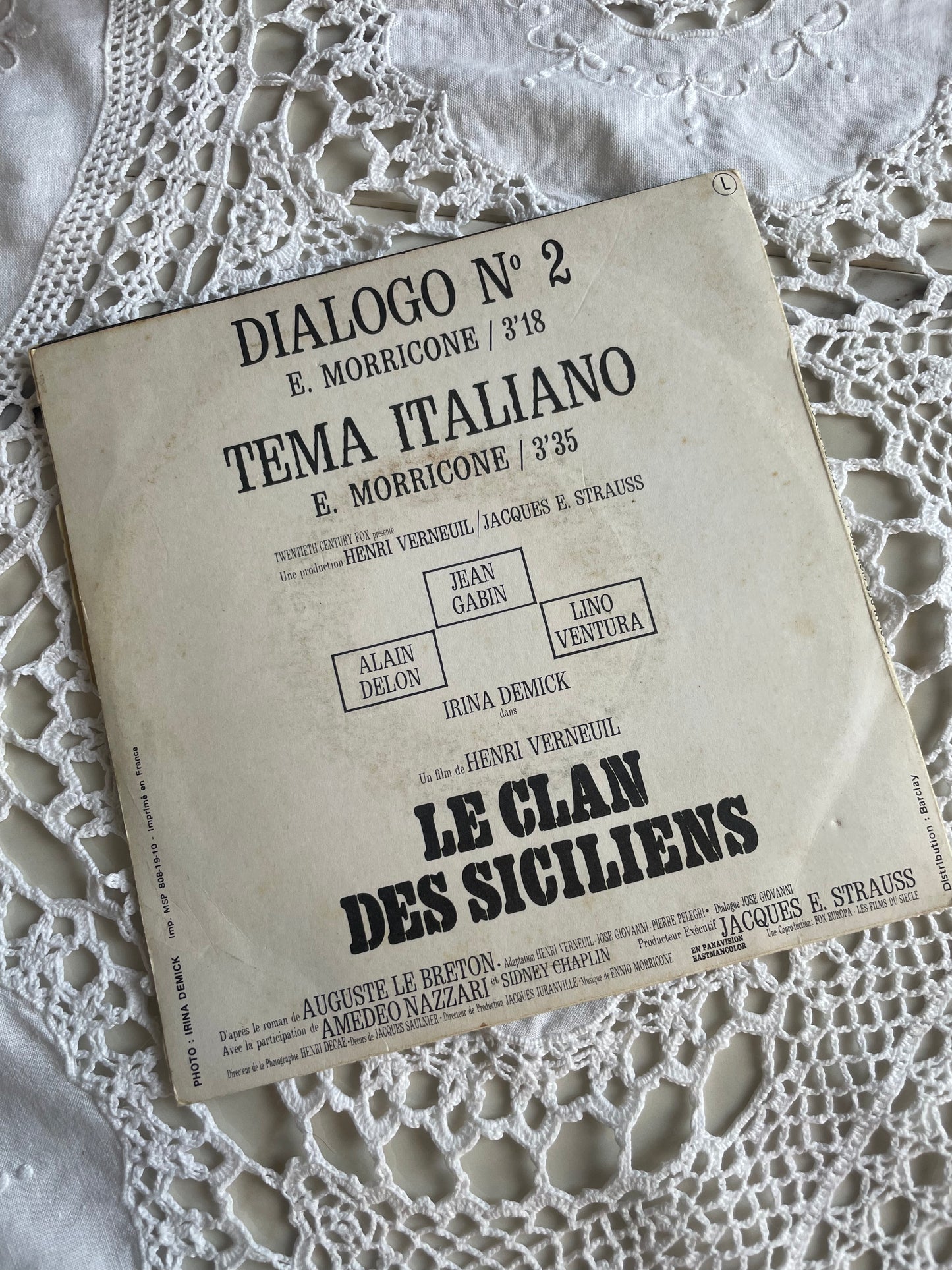 Vinyl of the soundtrack of the film "The Sicilian Clan" by E. Morricone.