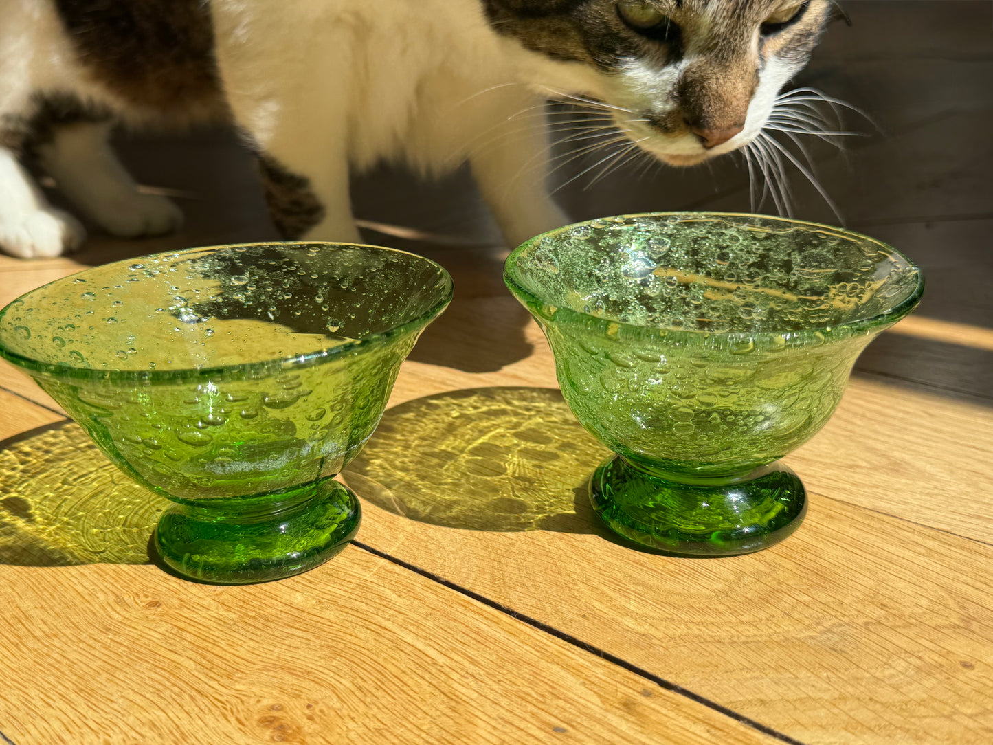 Paire de coupelles en verre bullé