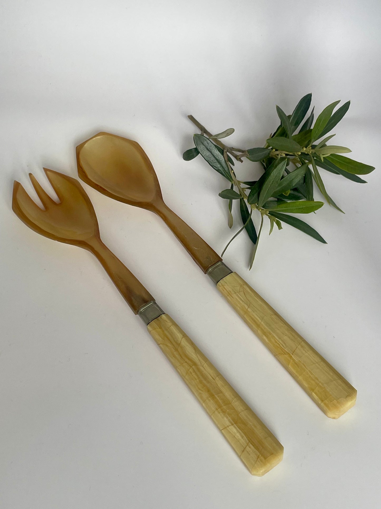 Horn and Bakelite salad servers