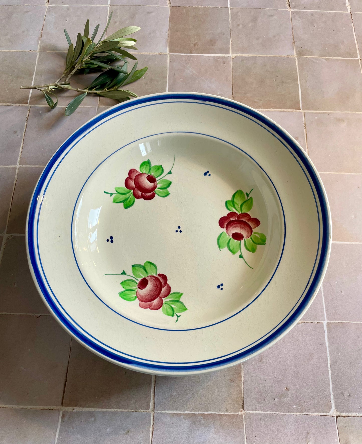 6 deep plates, Roseraie model, Faïencerie de Longchamp