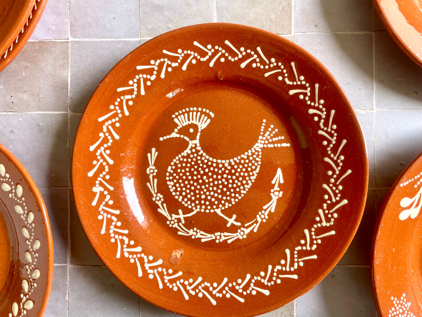 6 hand decorated Portuguese clay plates