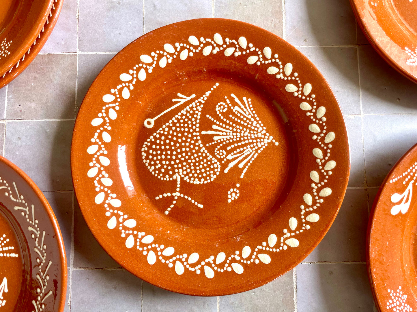 6 hand decorated Portuguese clay plates