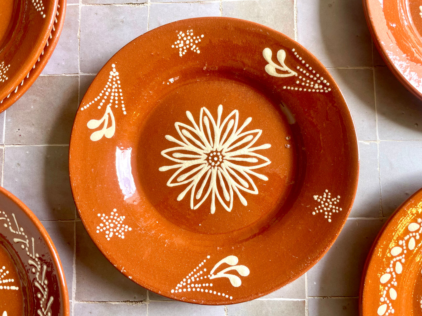 6 hand decorated Portuguese clay plates
