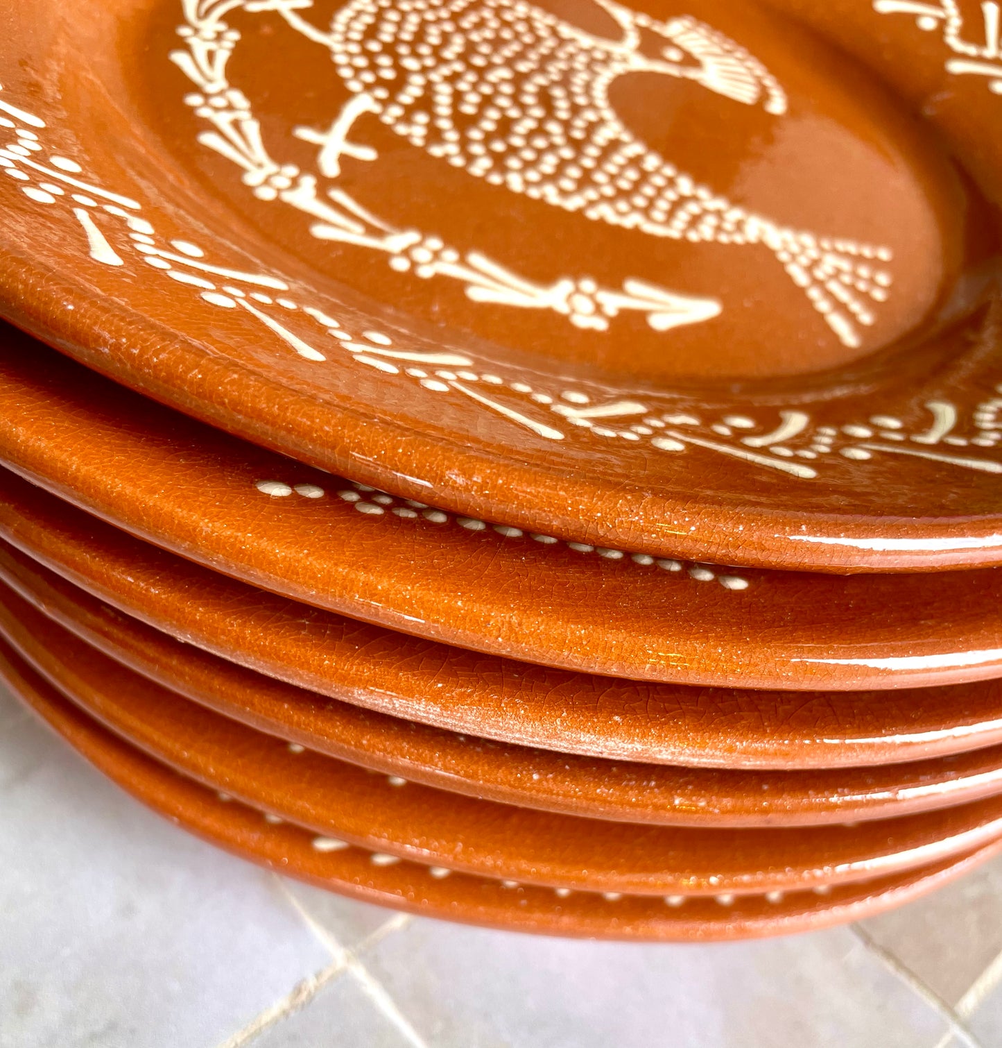 6 hand decorated Portuguese clay plates