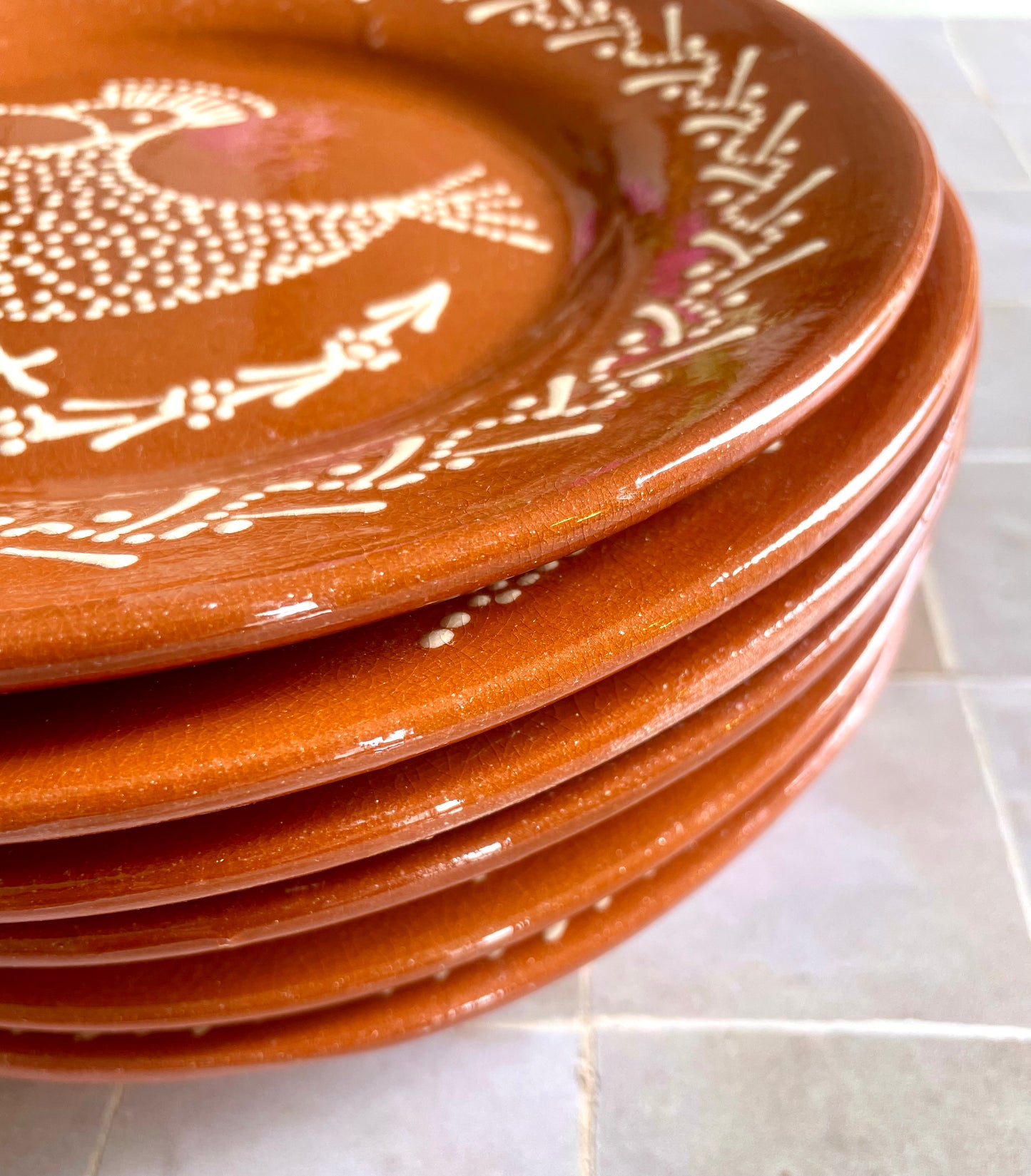 6 hand decorated Portuguese clay plates