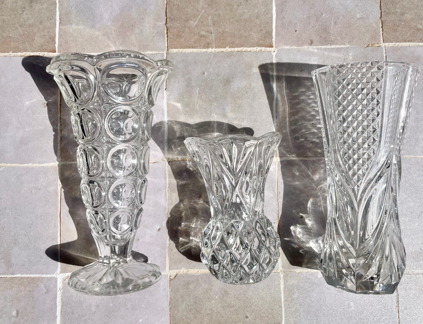 Set of 3 mini glass and crystal vases