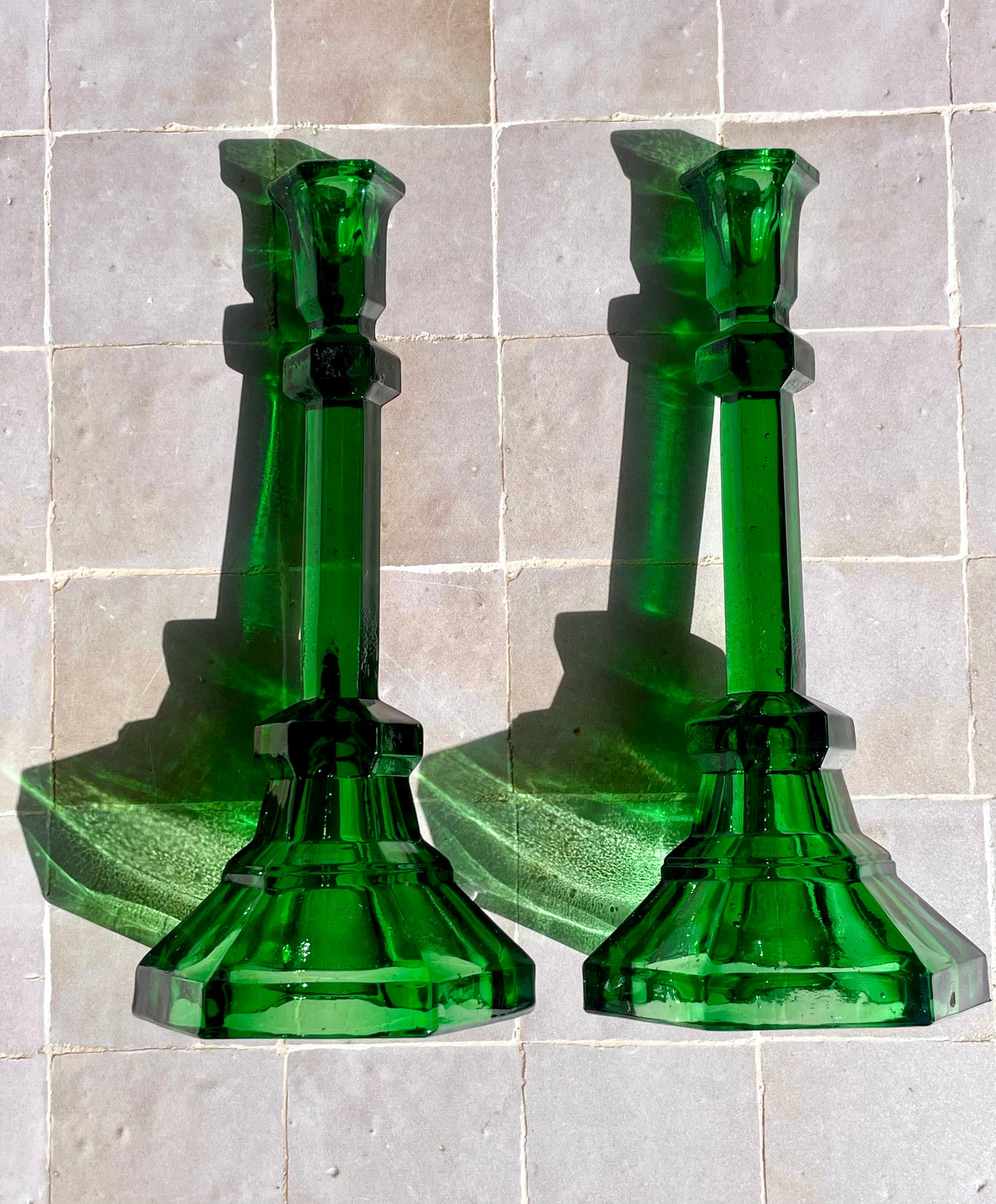 Pair of emerald green candlesticks