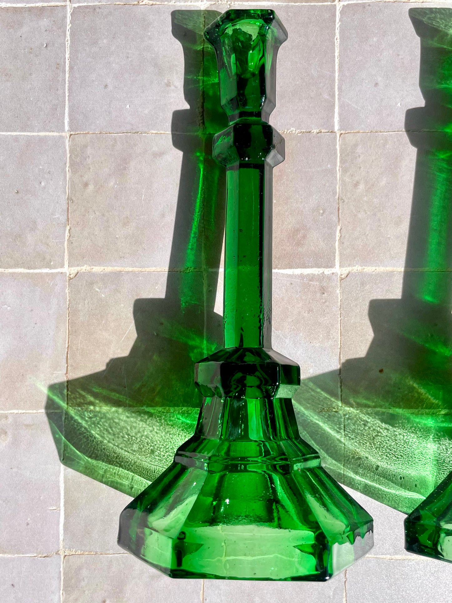 Pair of emerald green candlesticks